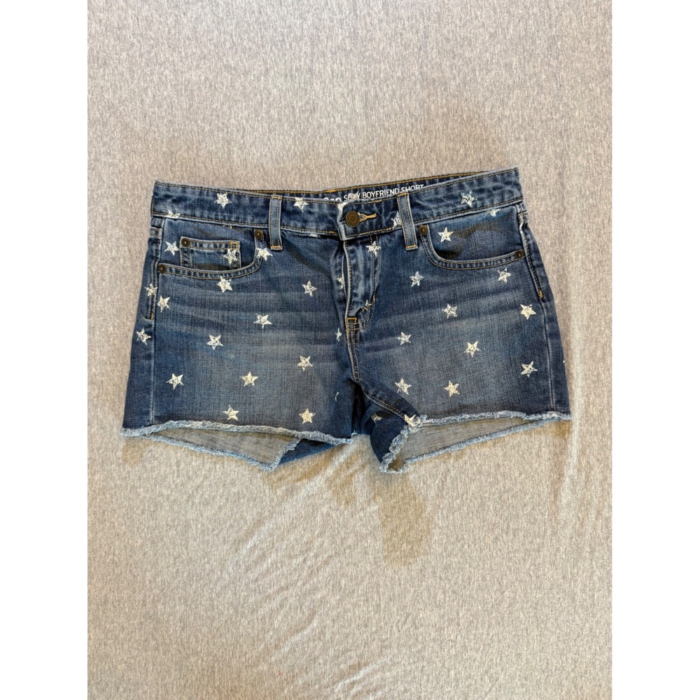 Gap Sexy Boyfriend Denim Shorts Medium Indigo Star Print Cutoffs Size 2 26